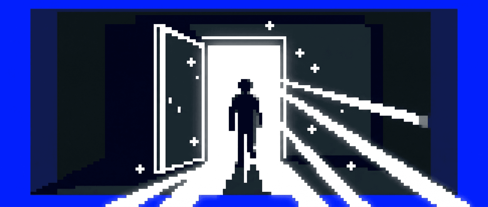 Pixel art open door with light